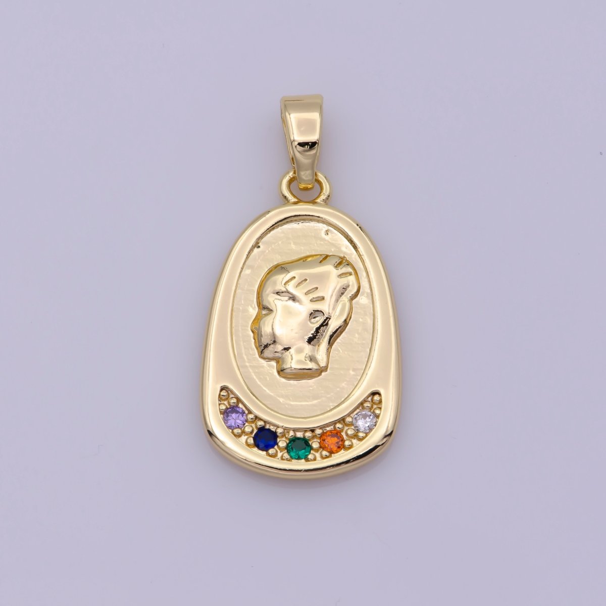 16K Gold Filled Portrait of Faceless Women Micro Paved Multicolor CZ Pendant N-501