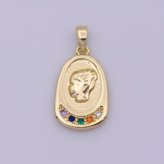 16K Gold Filled Portrait of Faceless Women Micro Paved Multicolor CZ Pendant N-501