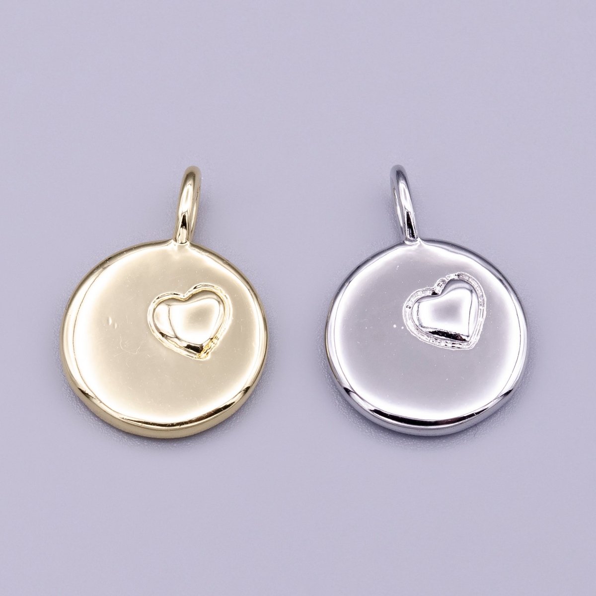 16K Gold Filled Puffed Heart Round Charm in Gold & Silver | AC1181 AC1182
