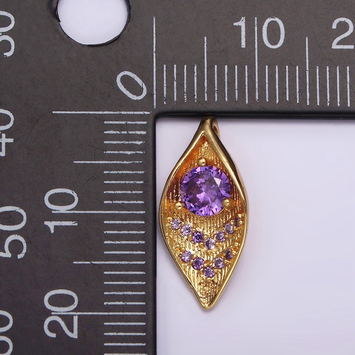 16K Gold Filled Purple CZ Arrow Micro Paved Curved Lead Nature Charm | N1914