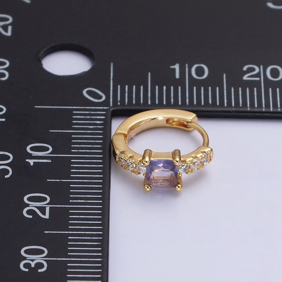 16K Gold Filled Purple Square Micro Paved CZ 12.8mm Cartilage Huggie Earrings in Gold & Silver | AB968 AB969