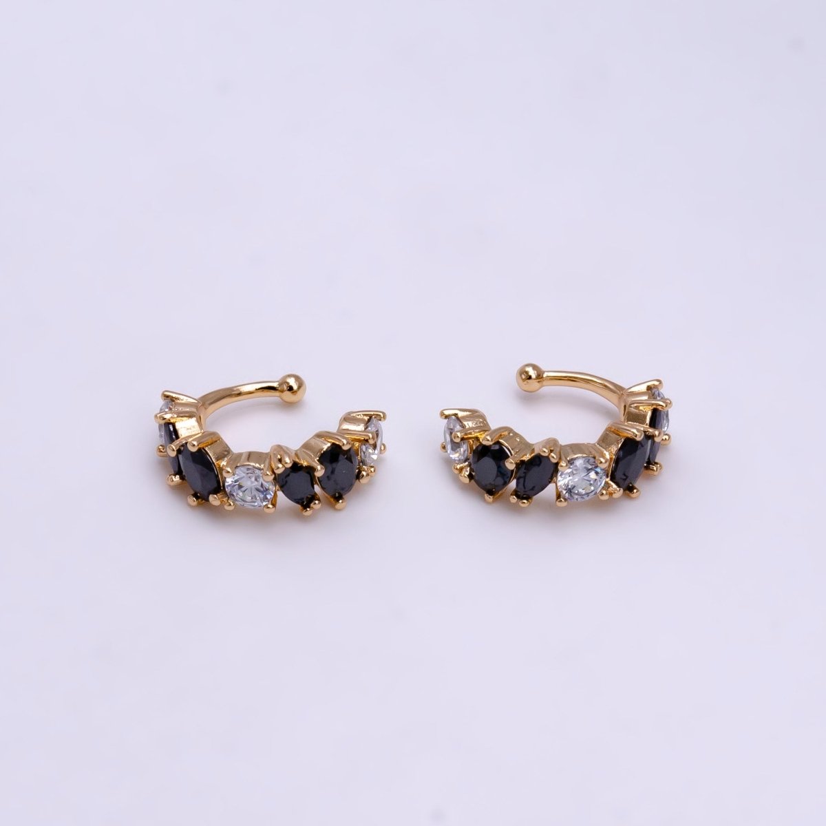 16K Gold Filled Red, Black, Green, Blue, Purple, Pink, Multicolor CZ Lined Ear Cuff Earrings | AI068 - AI074