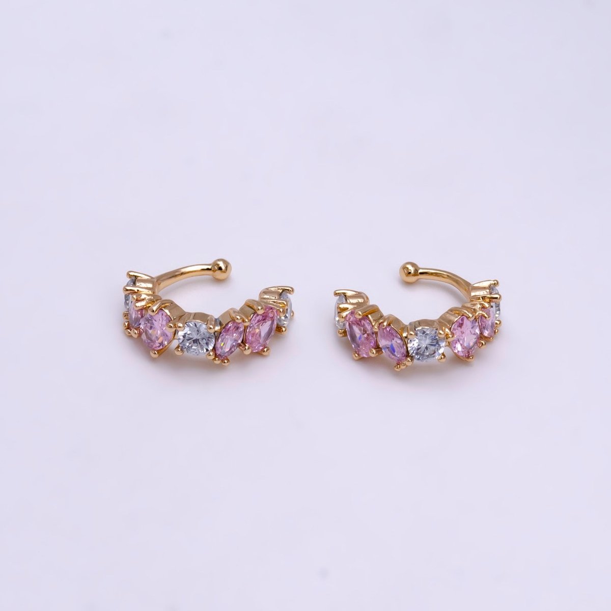 16K Gold Filled Red, Black, Green, Blue, Purple, Pink, Multicolor CZ Lined Ear Cuff Earrings | AI068 - AI074