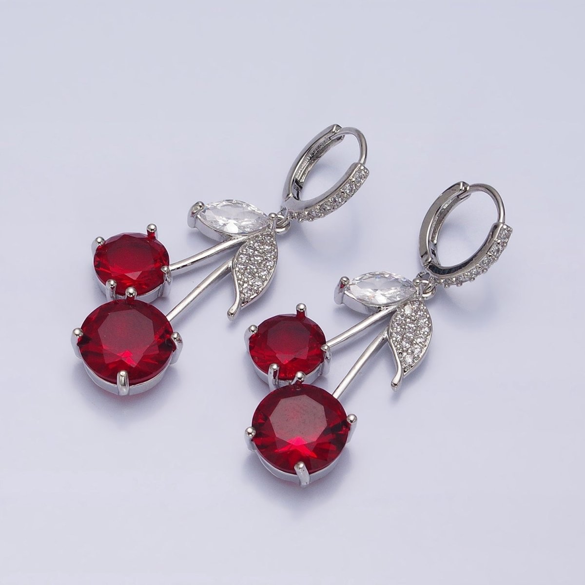 16K Gold Filled Red Cherry Fruit Drop Micro Paved Huggie in Gold & Silver | AD933 AD934