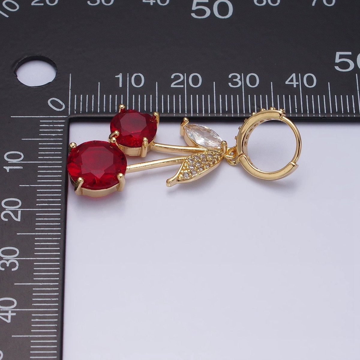 16K Gold Filled Red Cherry Fruit Drop Micro Paved Huggie in Gold & Silver | AD933 AD934