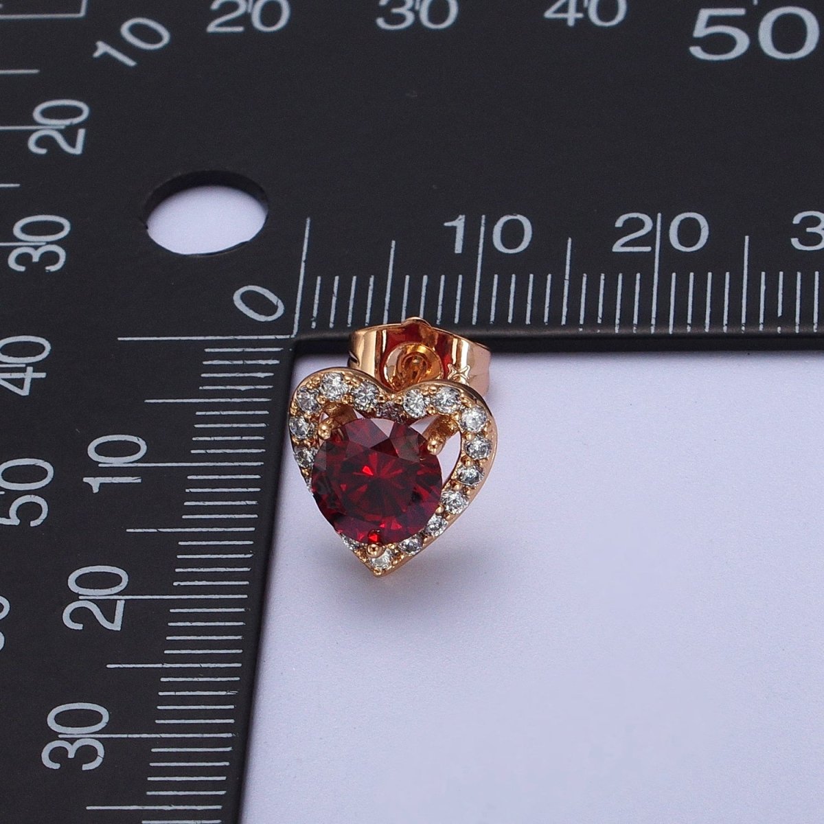16K Gold Filled Red, Purple Heart CZ Micro Paved Open Stud Earrings | V015