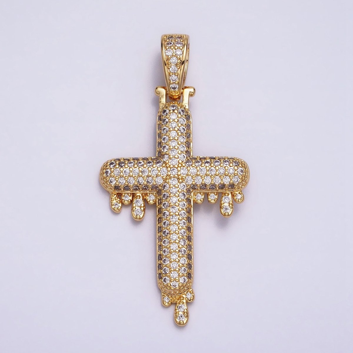 16K Gold Filled Religious Cross Micro Paved CZ Drip 50mm Pendant in Gold & Silver | AA377 AA378