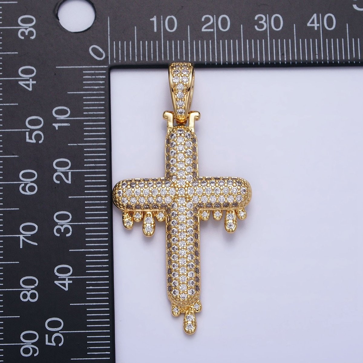 16K Gold Filled Religious Cross Micro Paved CZ Drip 50mm Pendant in Gold & Silver | AA377 AA378