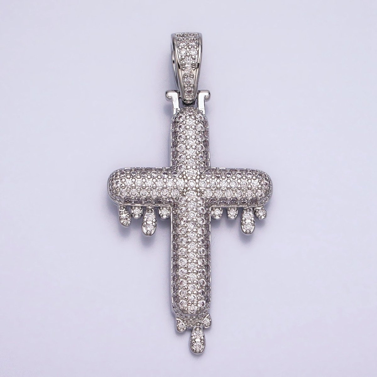 16K Gold Filled Religious Cross Micro Paved CZ Drip 50mm Pendant in Gold & Silver | AA377 AA378