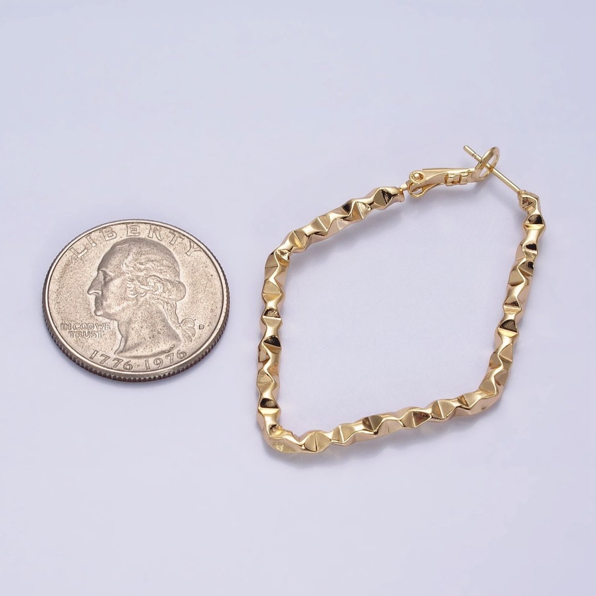 16K Gold Filled Rhombus Dented Geometric Hinge Hoop Earrings in Gold & Silver | AB1488 AB1489