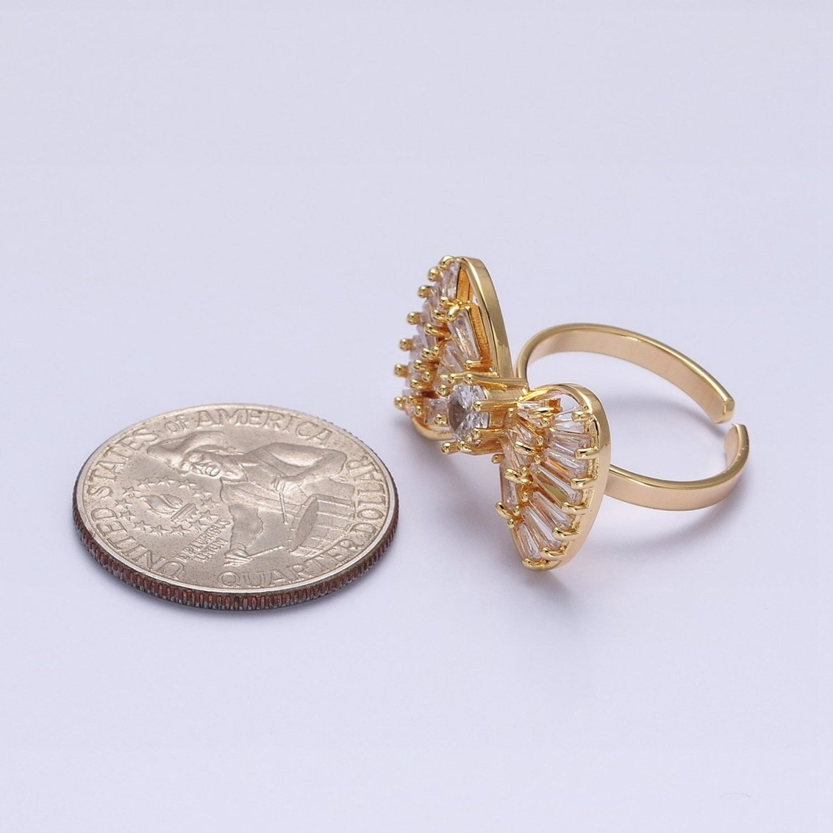 16K Gold Filled Ribbon Bow Baguette Ring in Gold & Silver | O-559 O-560
