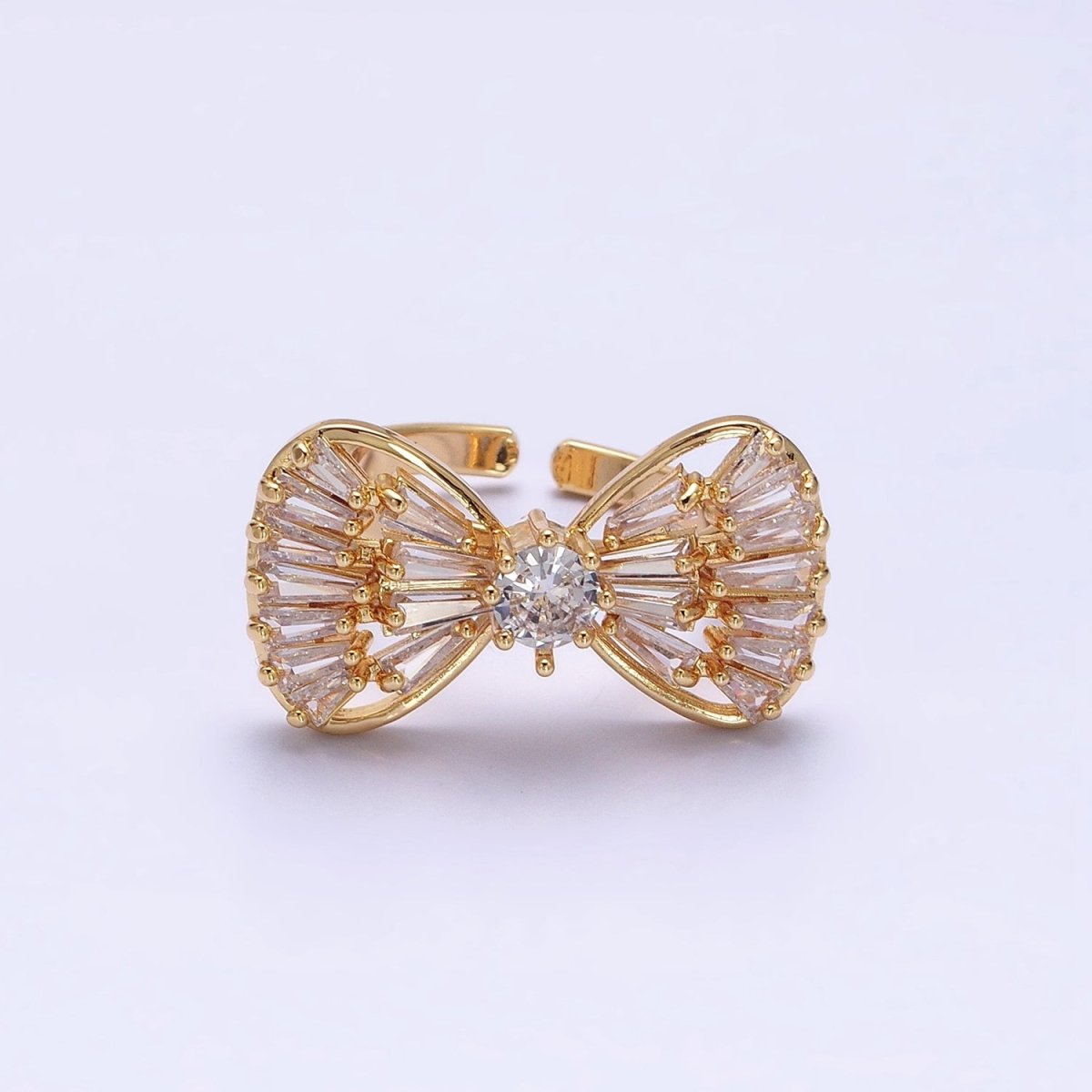 16K Gold Filled Ribbon Bow Baguette Ring in Gold & Silver | O-559 O-560