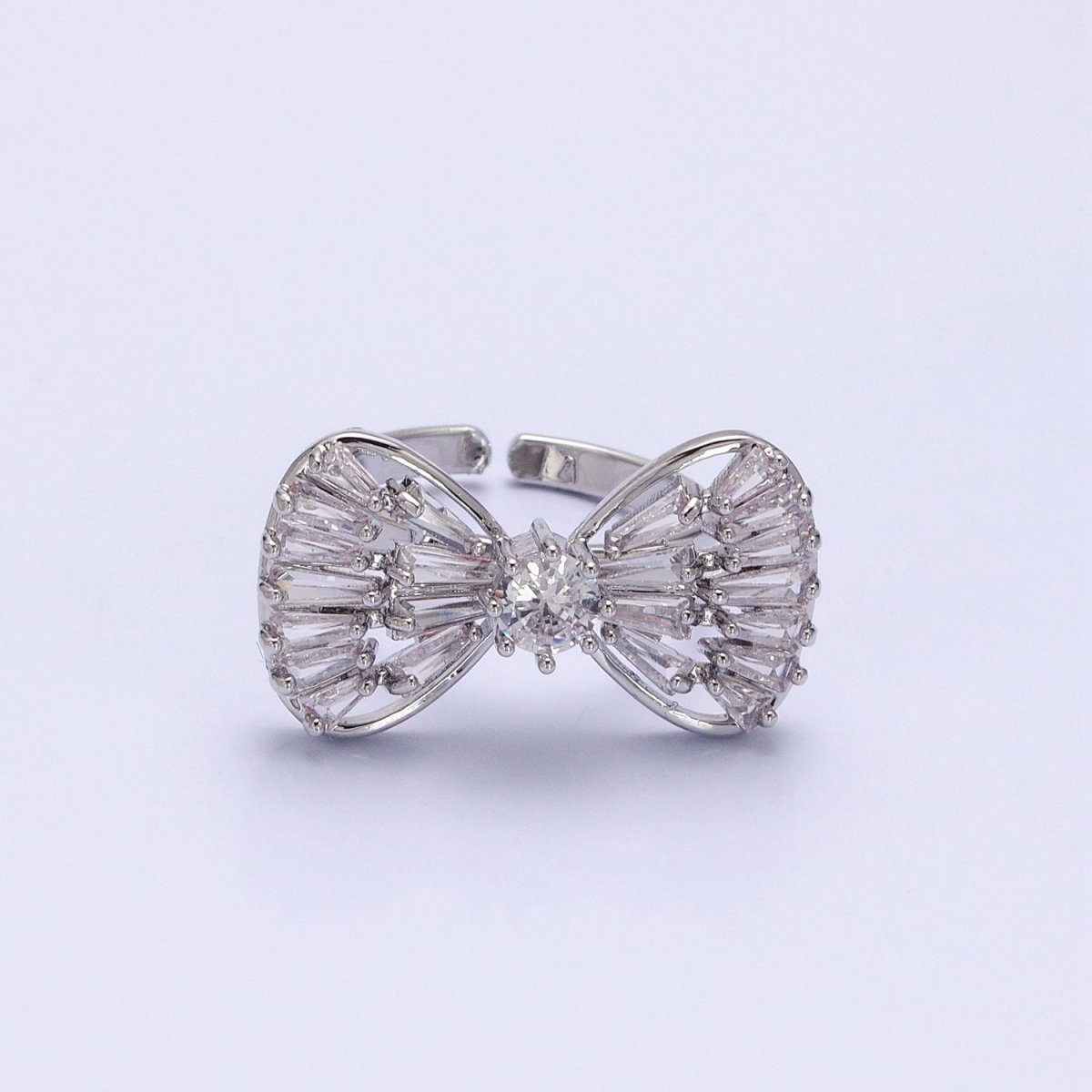 16K Gold Filled Ribbon Bow Baguette Ring in Gold & Silver | O-559 O-560