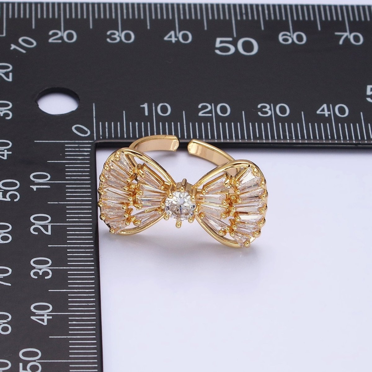16K Gold Filled Ribbon Bow Baguette Ring in Gold & Silver | O-559 O-560