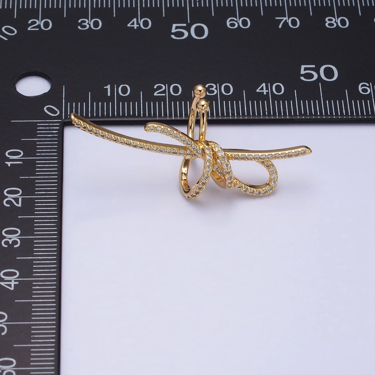 16K Gold Filled Ribbon Linear Micro Paved CZ Statement Ear Cuff Earrings in Gold & Silver | AI-009 AI-010