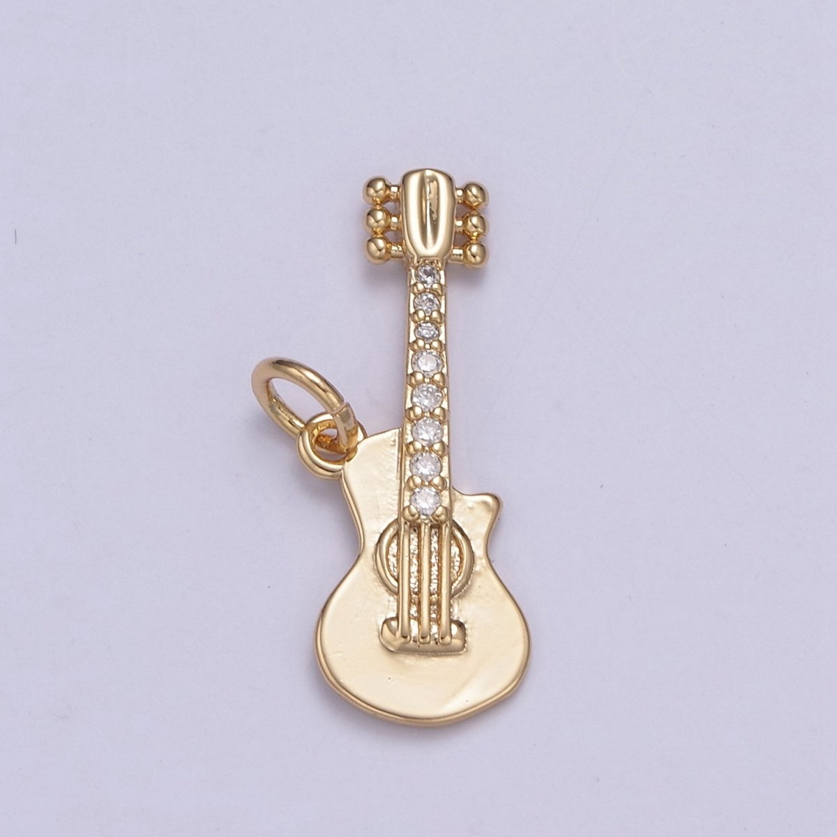 16k Gold Filled Rock n Roll Tiny Guitar Charm Musician Guitarist with CZ Pendant Necklace N-429
