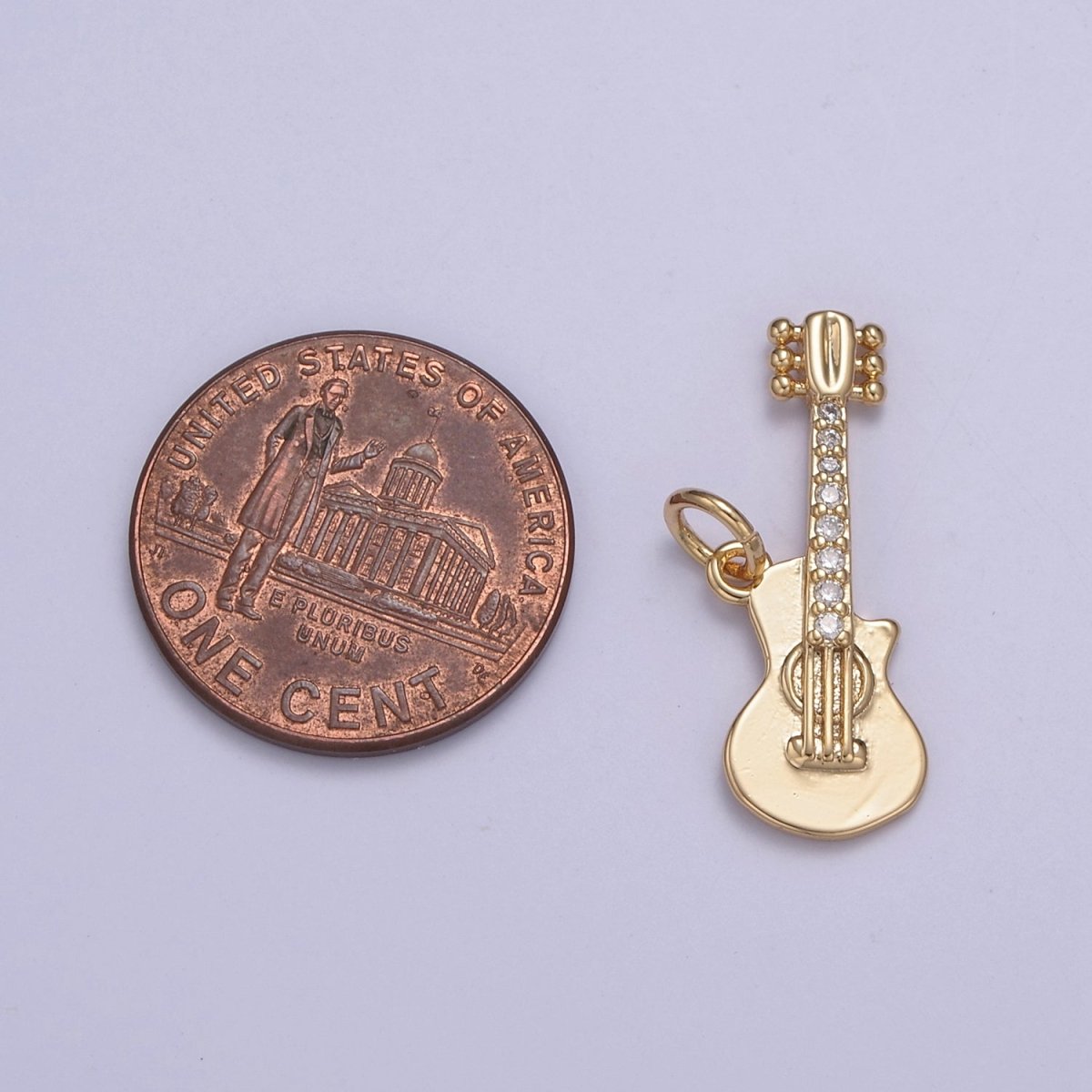 16k Gold Filled Rock n Roll Tiny Guitar Charm Musician Guitarist with CZ Pendant Necklace N-429