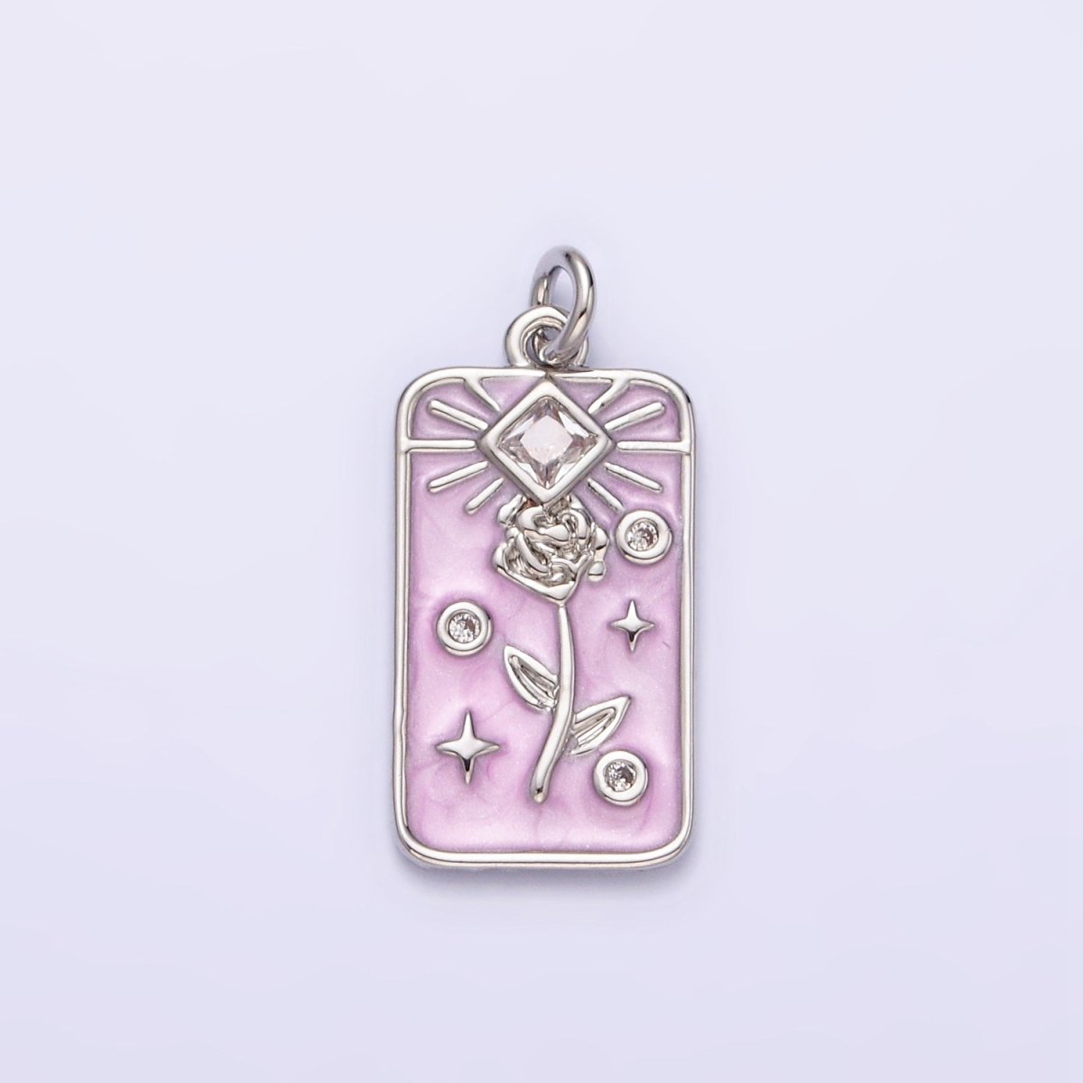 16K Gold Filled Rose Flower Clear Rhombus White, Pink, Blue Sparkly Enamel Tag Charm | AC1362 - AC1367