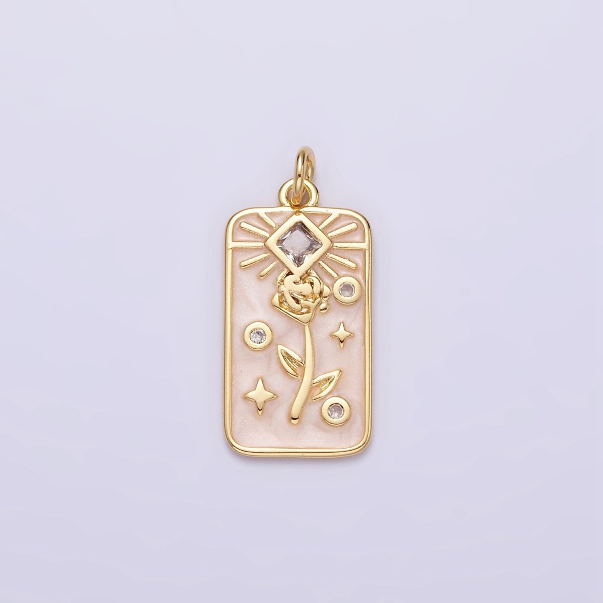 16K Gold Filled Rose Flower Clear Rhombus White, Pink, Blue Sparkly Enamel Tag Charm | AC1362 - AC1367