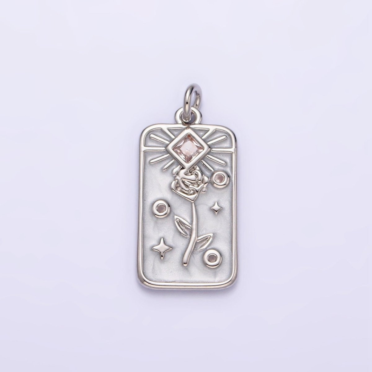 16K Gold Filled Rose Flower Clear Rhombus White, Pink, Blue Sparkly Enamel Tag Charm | AC1362 - AC1367