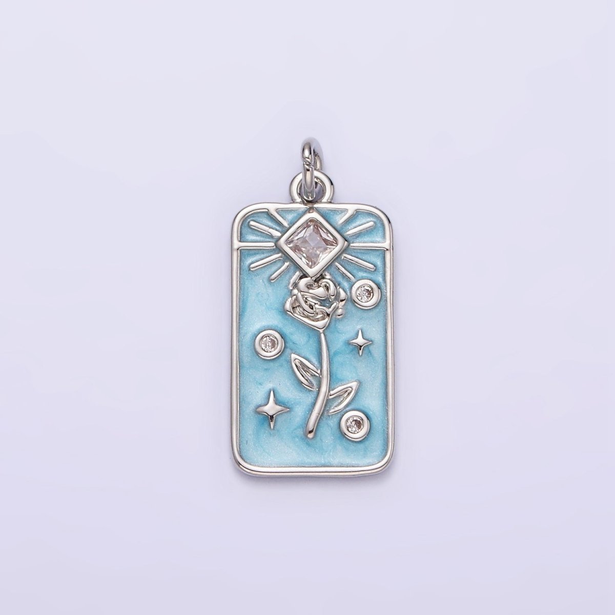 16K Gold Filled Rose Flower Clear Rhombus White, Pink, Blue Sparkly Enamel Tag Charm | AC1362 - AC1367