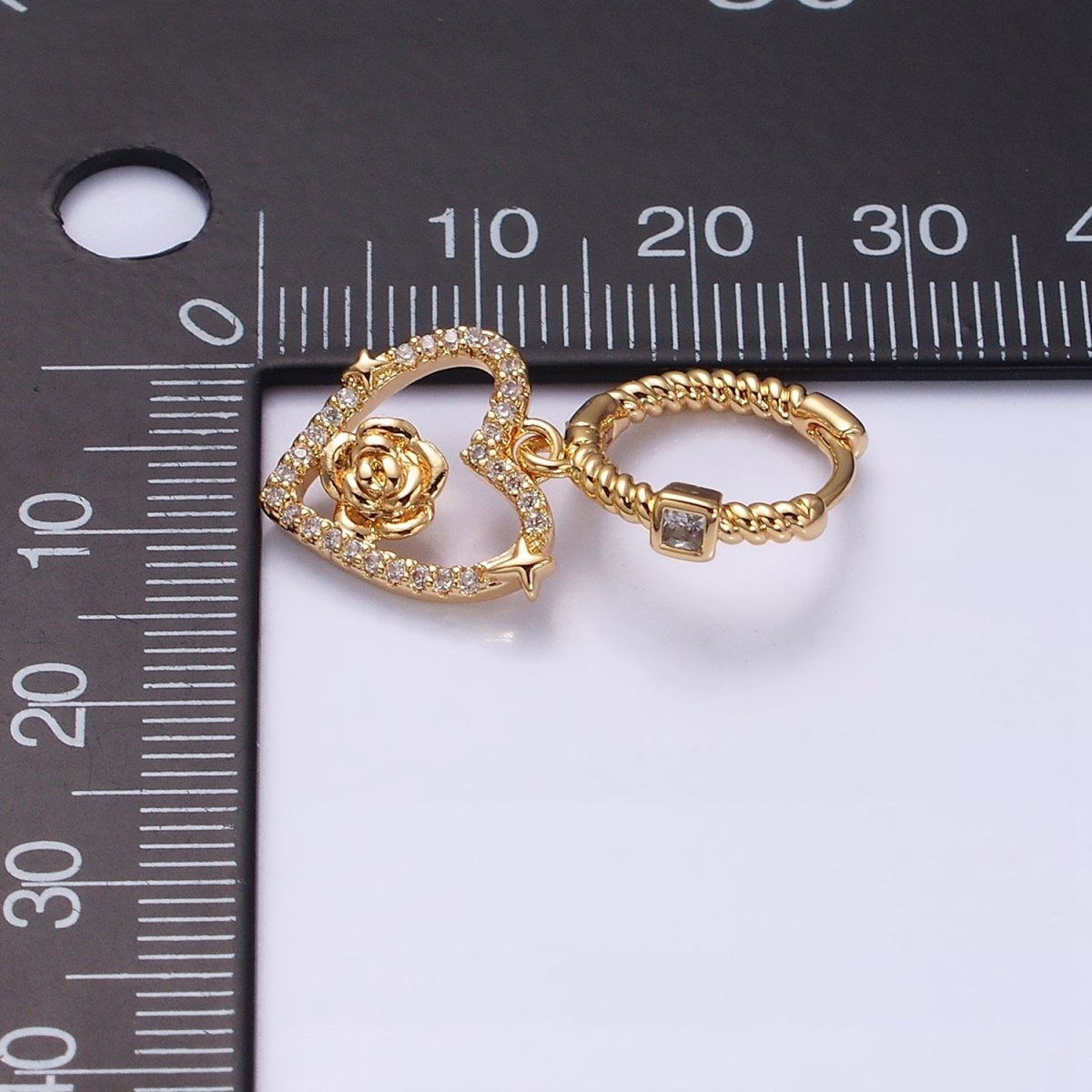 16K Gold Filled Rose Star Open Micro Paved Drop Twisted Heart CZ Huggie Earrings in Gold & Silver | AD1128 AD1129