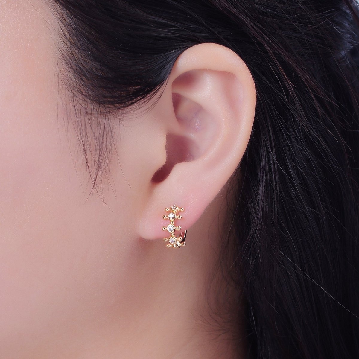 16K Gold Filled Round Bezel Cut Huggie Earring T-438