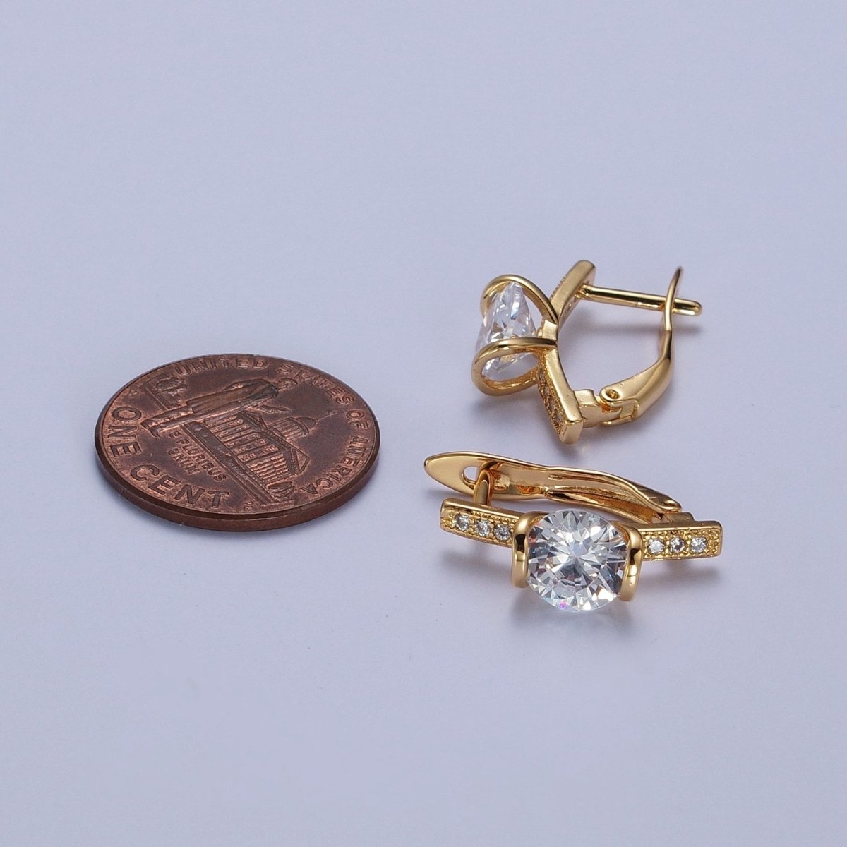 16K Gold Filled Round Cubic Zirconia Center Micro Paved Latch Back Earrings | AD-503