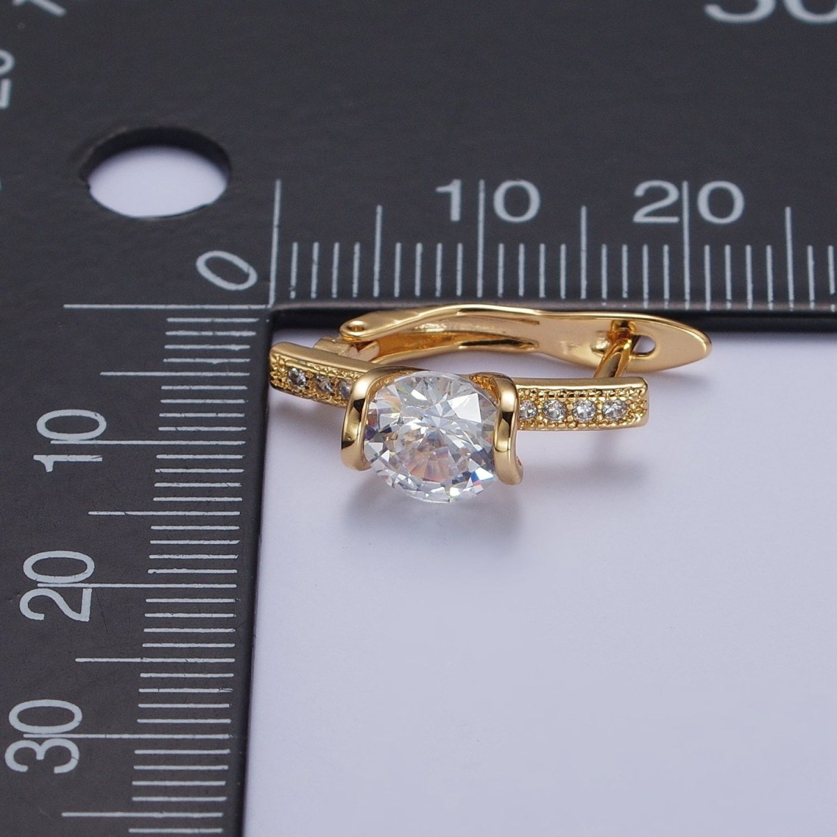 16K Gold Filled Round Cubic Zirconia Center Micro Paved Latch Back Earrings | AD-503