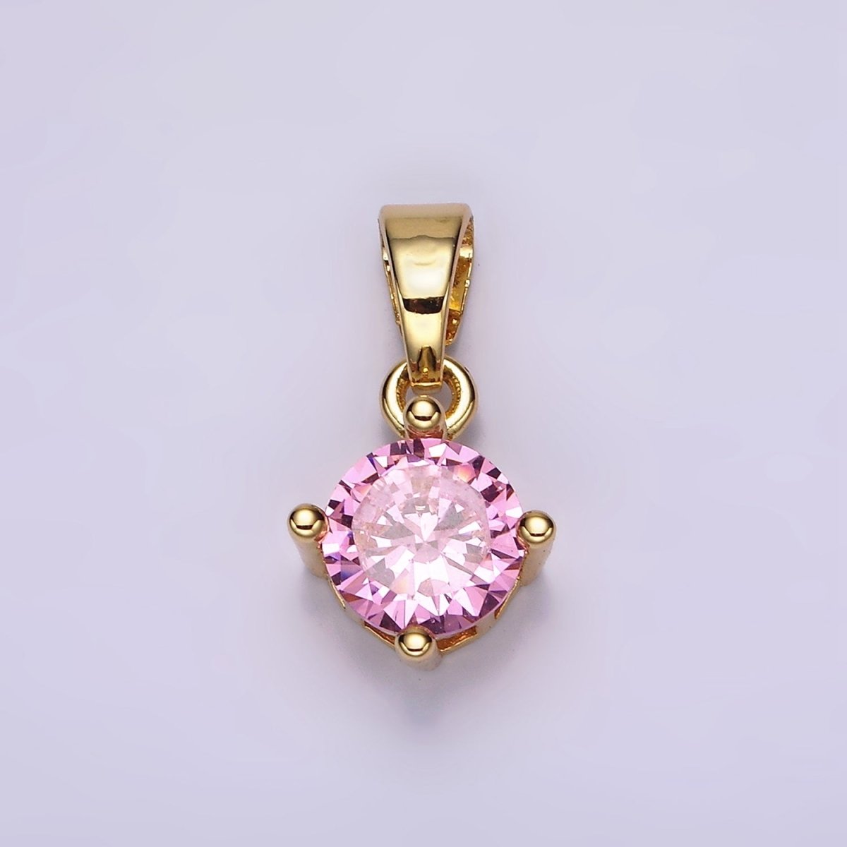 16K Gold Filled Round CZ Birthstone Personalized Solitaire Pendant | N-A1924-N-A1936