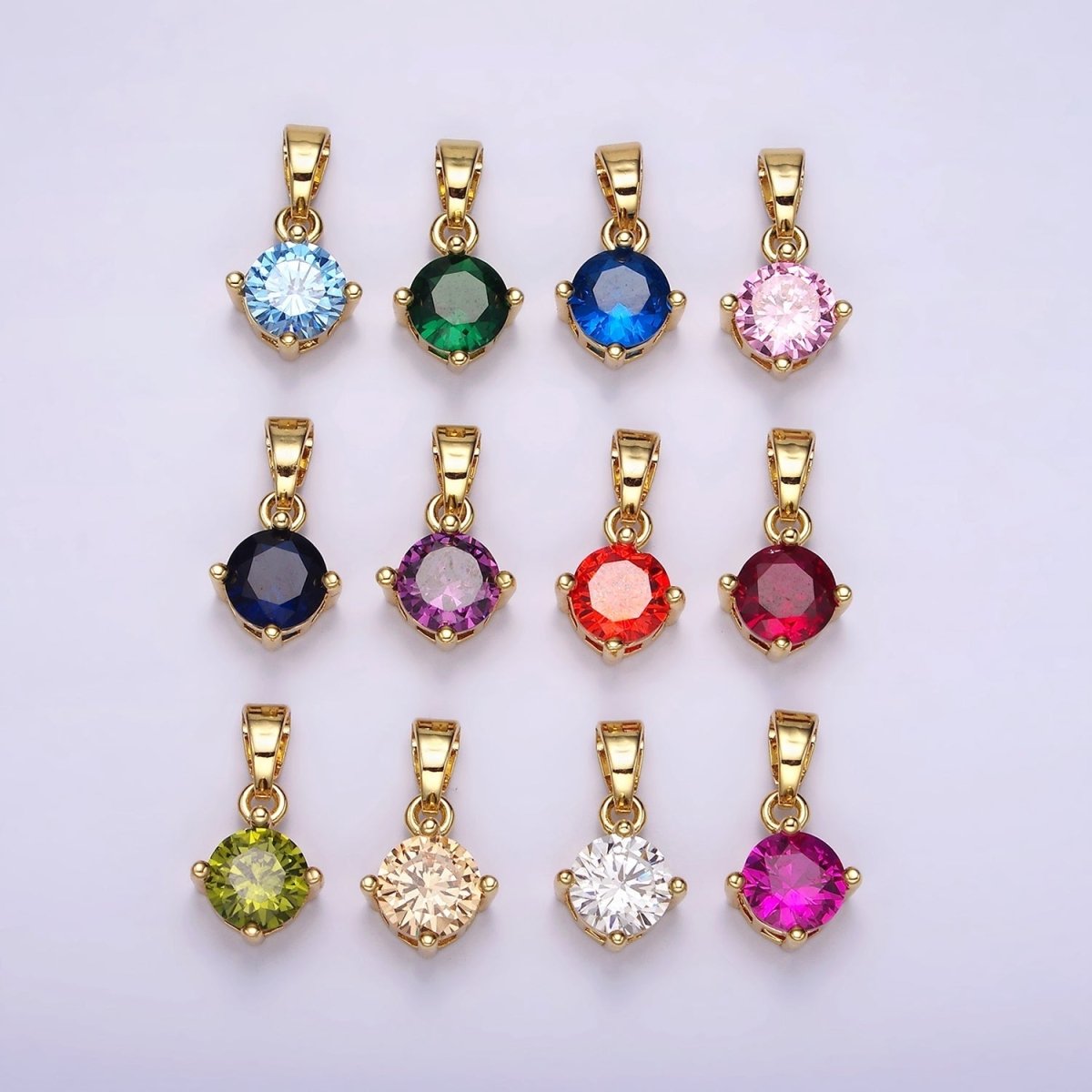 16K Gold Filled Round CZ Birthstone Personalized Solitaire Pendant | N-A1924-N-A1936