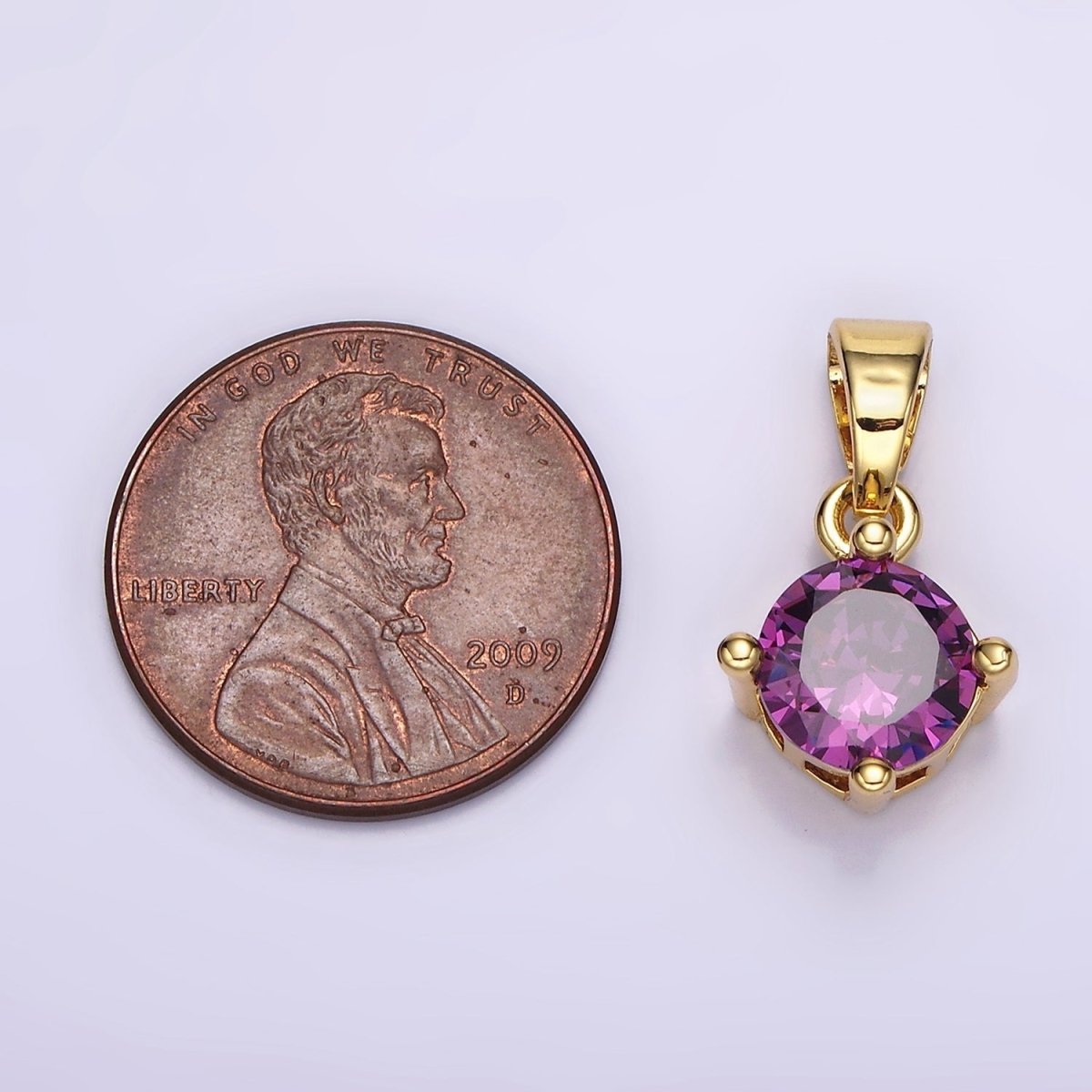 16K Gold Filled Round CZ Birthstone Personalized Solitaire Pendant | N-A1924-N-A1936