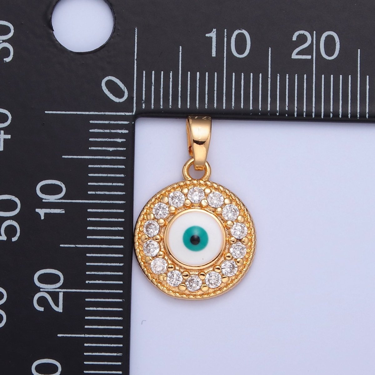 16K Gold Filled Round Evil Eye Medallion, Micro Pave CZ Protection Eye of Ra Charm For Jewelry Making H-377