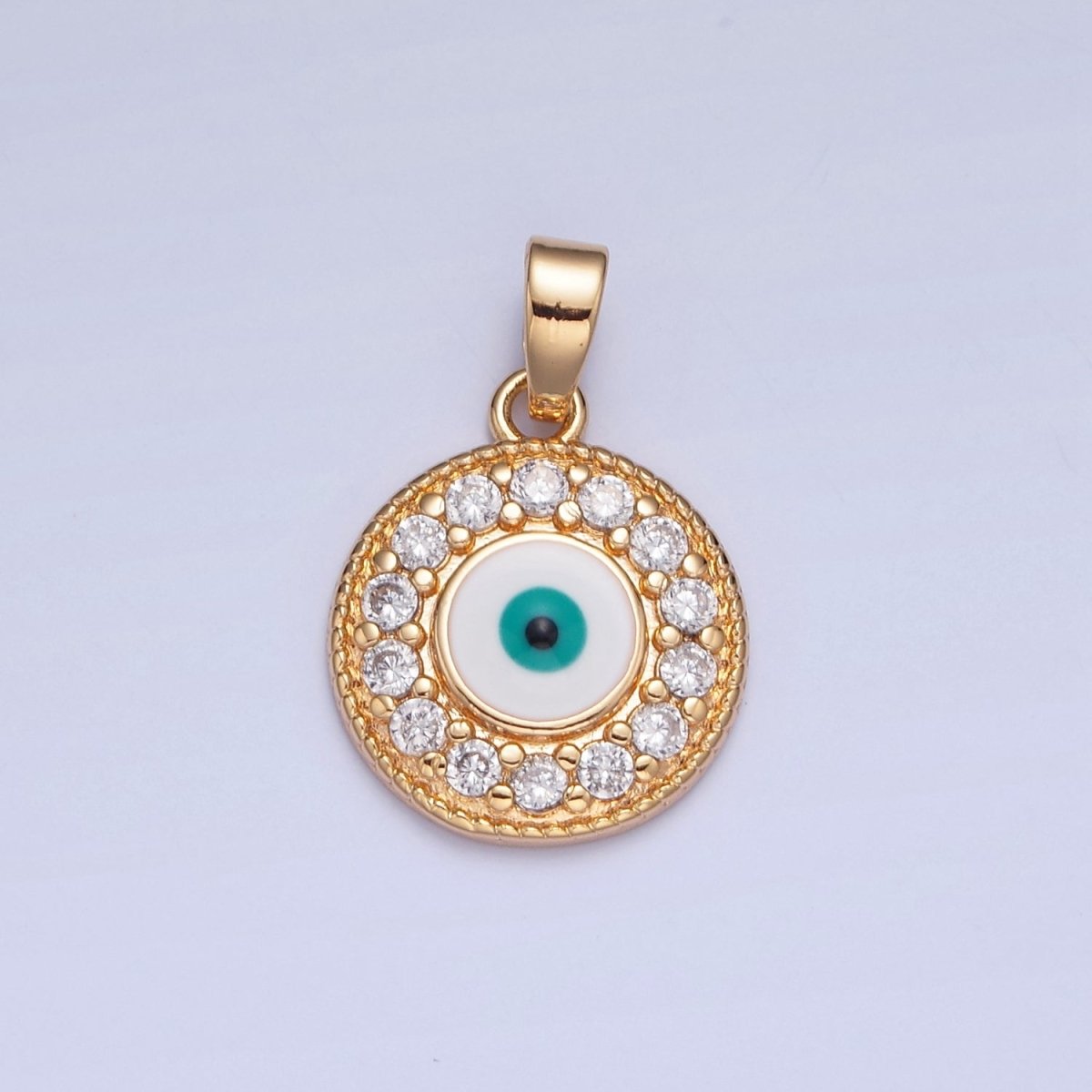 16K Gold Filled Round Evil Eye Medallion, Micro Pave CZ Protection Eye of Ra Charm For Jewelry Making H-377
