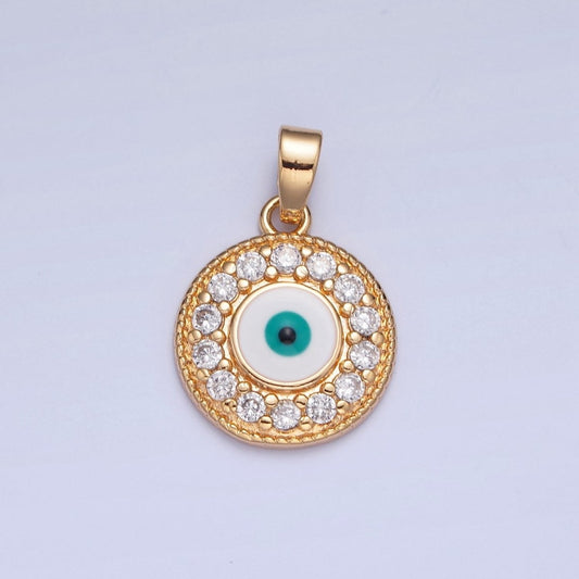 16K Gold Filled Round Evil Eye Medallion, Micro Pave CZ Protection Eye of Ra Charm For Jewelry Making H-377
