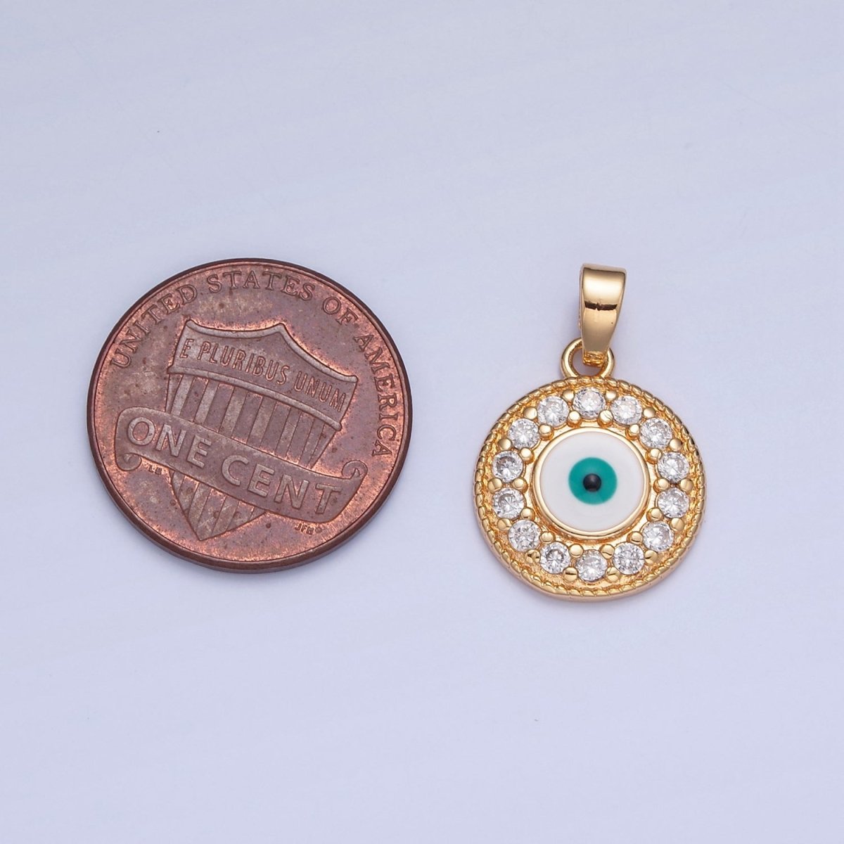 16K Gold Filled Round Evil Eye Medallion, Micro Pave CZ Protection Eye of Ra Charm For Jewelry Making H-377