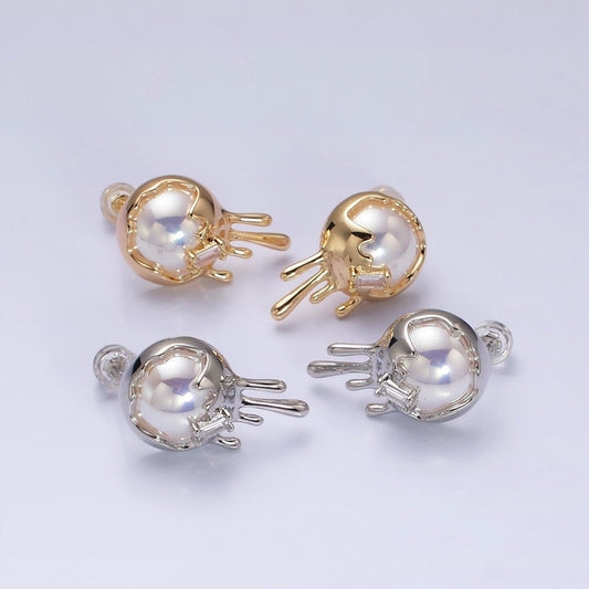 16K Gold Filled Round Iridescent Pearl Molten Drip Stud Earrings in Gold & Silver | AD980 AD981