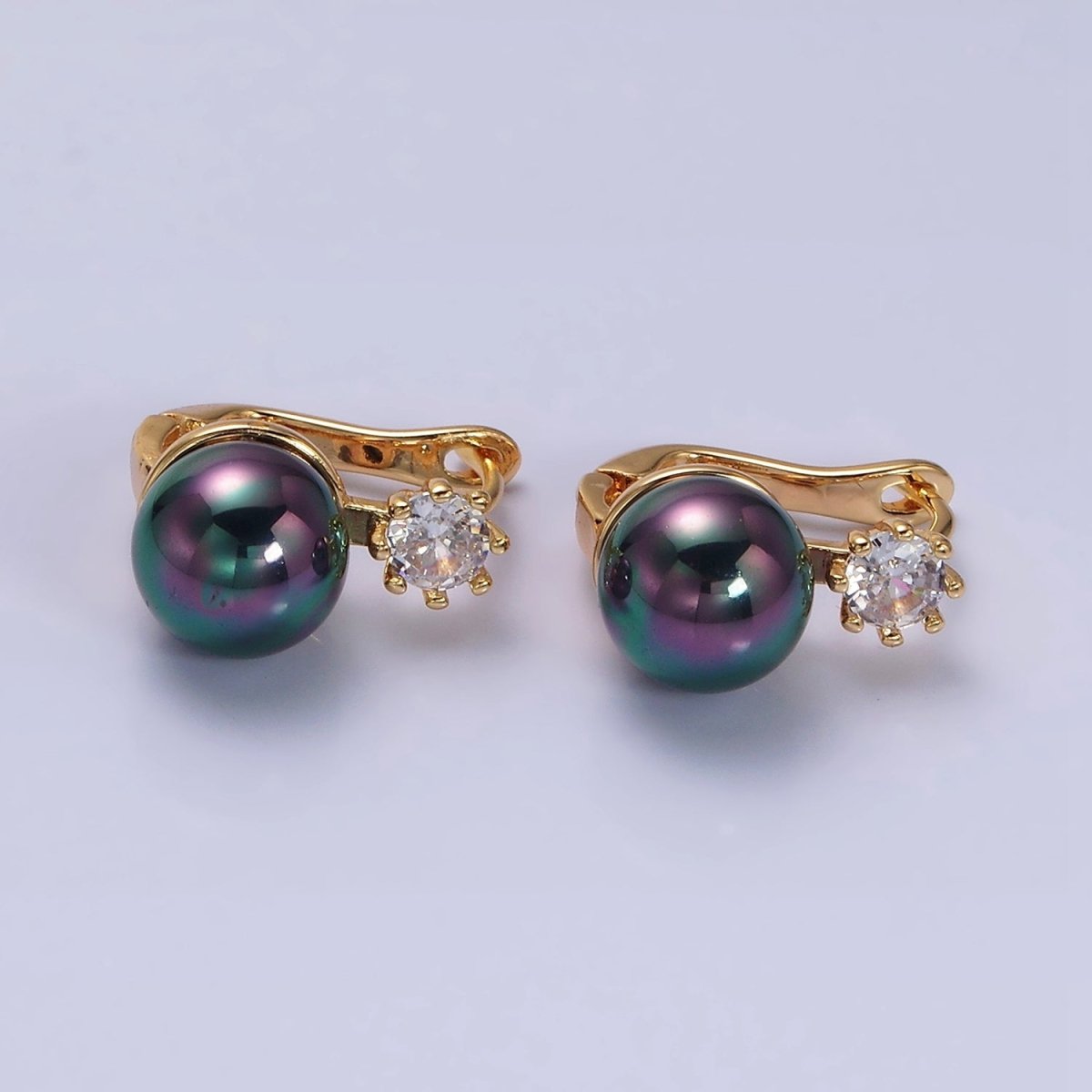 16K Gold Filled Round White, Black Pearl Clear CZ English Lock Earrings in Gold & Silver | AD1271 AD1272