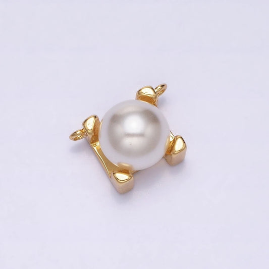 16K Gold Filled Round White Pearl Boxy Square Connector | Y-903