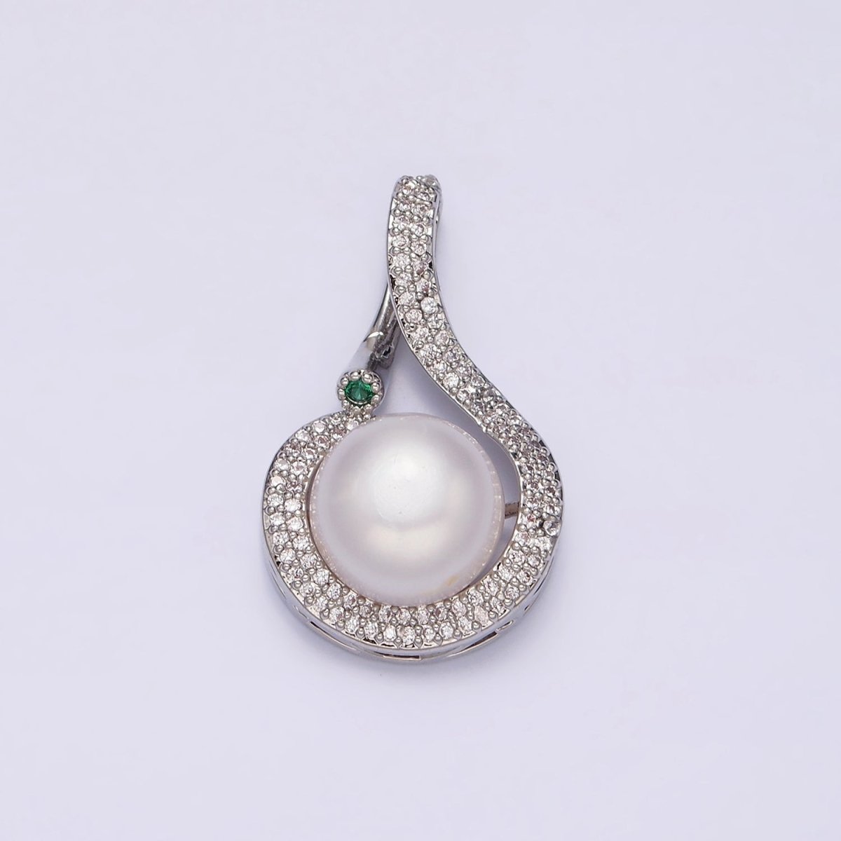 16K Gold Filled Round White Pearl Curved Micro Paved CZ Pendant in Gold & Silver | AA775 AA776