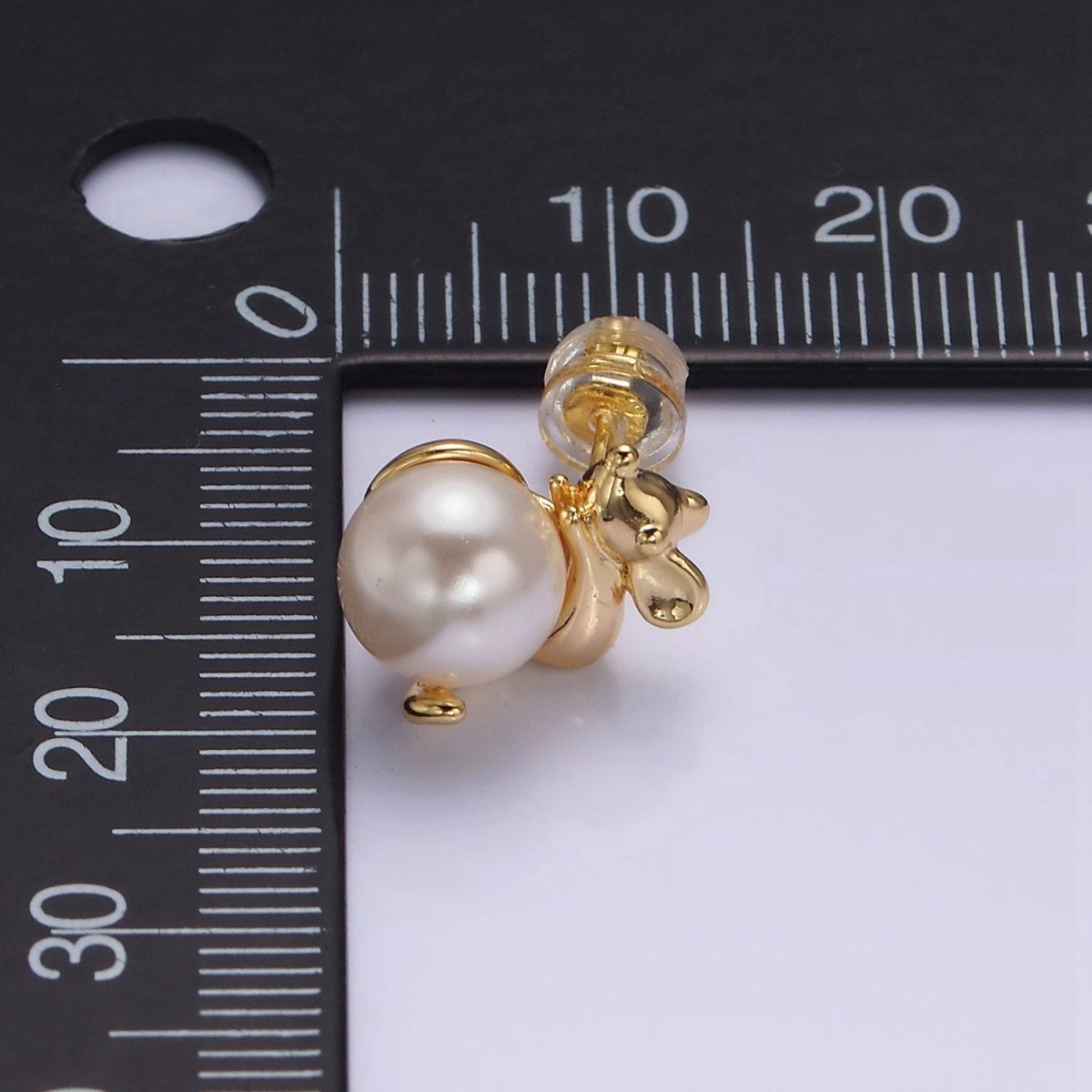 16K Gold Filled Round White Pearl Mouse Mice Animal Stud Earrings in Gold & Silver | AE556 AE557