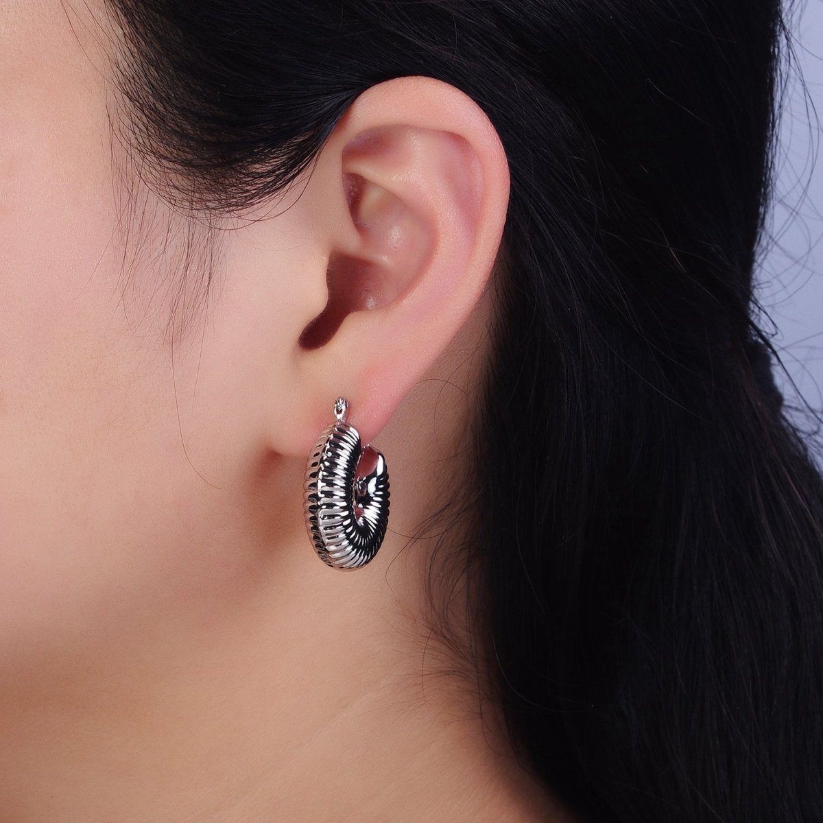 16K Gold Filled Scalloped Chubby Latch Earrings in Gold & Silver | AD883 AD884