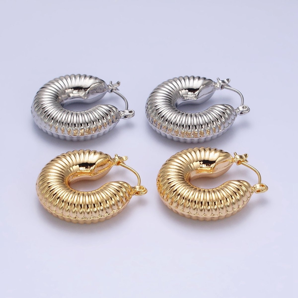 16K Gold Filled Scalloped Chubby Latch Earrings in Gold & Silver | AD883 AD884