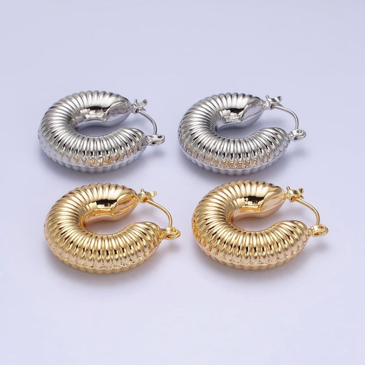 16K Gold Filled Scalloped Chubby Latch Earrings in Gold & Silver | AD883 AD884