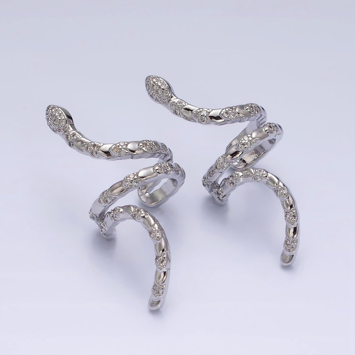 16K Gold Filled Snake Serpent Scale Textured Micro Paved CZ Long Ear Cuff Earrings in Gold & Silver | AI-011 AI-012
