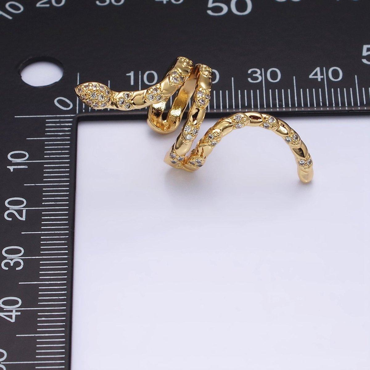 16K Gold Filled Snake Serpent Scale Textured Micro Paved CZ Long Ear Cuff Earrings in Gold & Silver | AI-011 AI-012