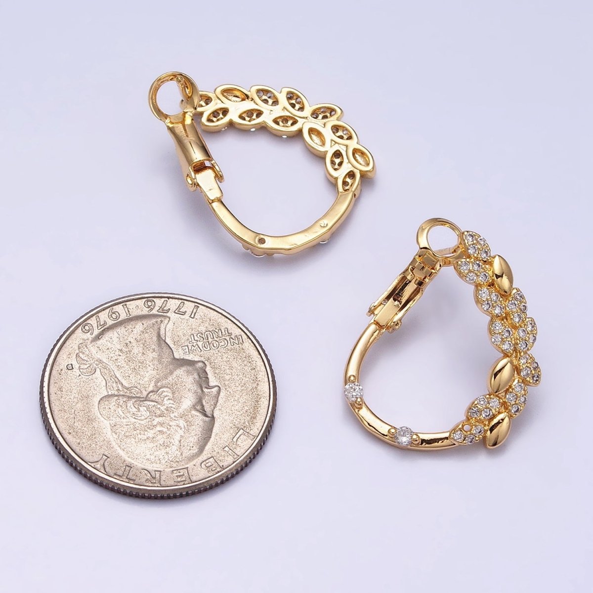 16K Gold Filled Sphere Paddy Micro Paved Front-Facing Hinge Hoop Earrings in Gold & Silver | AD907 AD908