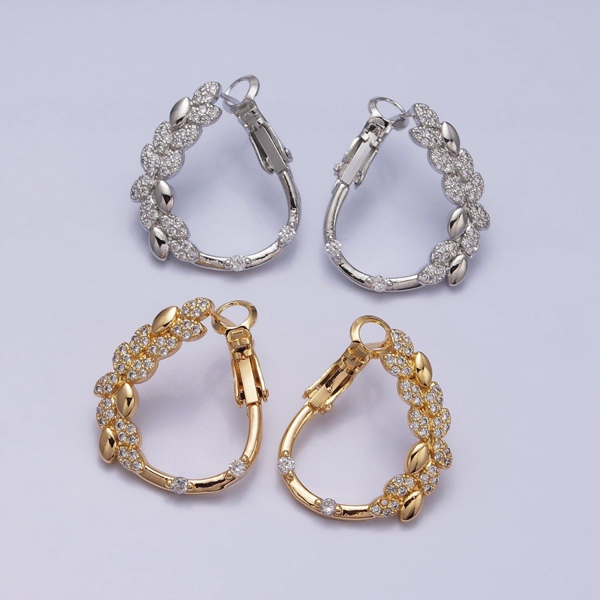 16K Gold Filled Sphere Paddy Micro Paved Front-Facing Hinge Hoop Earrings in Gold & Silver | AD907 AD908