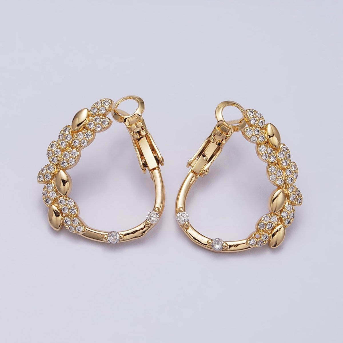 16K Gold Filled Sphere Paddy Micro Paved Front-Facing Hinge Hoop Earrings in Gold & Silver | AD907 AD908