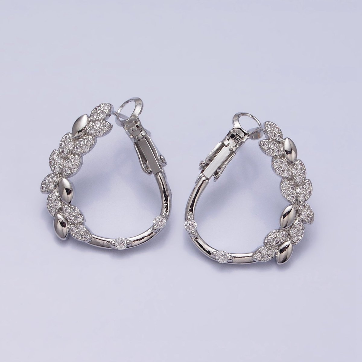 16K Gold Filled Sphere Paddy Micro Paved Front-Facing Hinge Hoop Earrings in Gold & Silver | AD907 AD908
